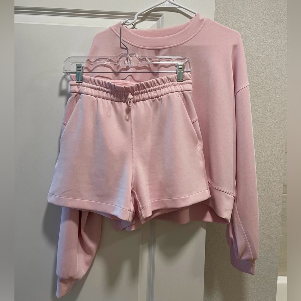 Lululemon Strawberry Milkshake Softreme Shorts + Perfectly Cropped Crew Neck - 8